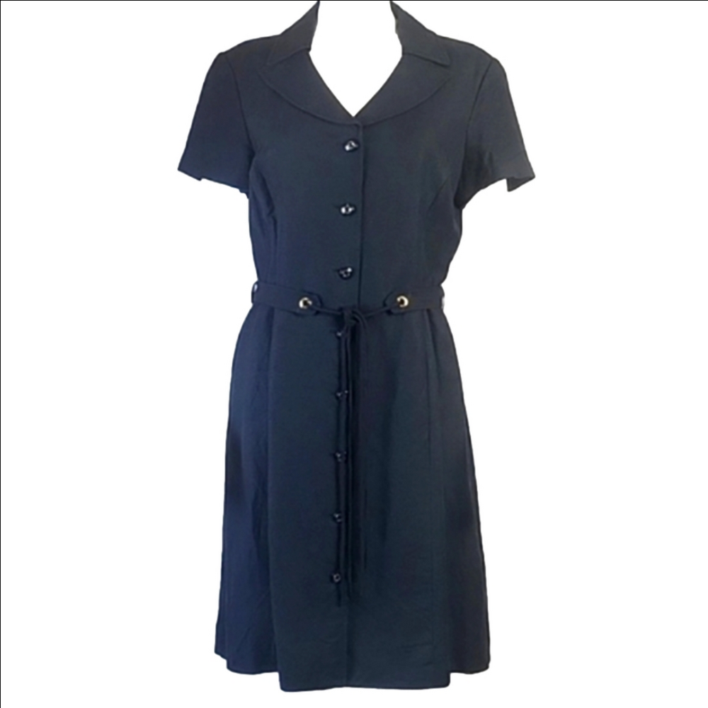 Alex Marie Linen Blend Short Sleeve Button Front Knee Length Belted Shir…